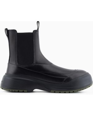 Emporio Armani Chunky Crust Leather Effect Ankle Boots - Blue