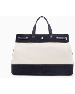 Emporio Armani Canvas Shopper Bag With Leather Details - Blue