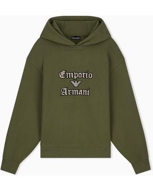 Emporio Armani French Terry Jersey Hoodie With Soft Touch Logo Embroidery - Green