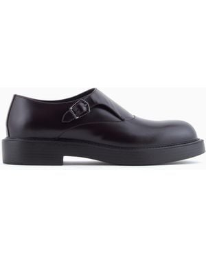 Emporio Armani Brushed Leather Monkstraps - White