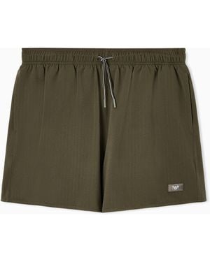 Emporio Armani Swim Shorts With Satin Label Patch - Green