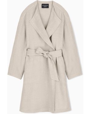 Emporio Armani Basketweave-Effect Pure Linen Overcoat With Sash - Natural