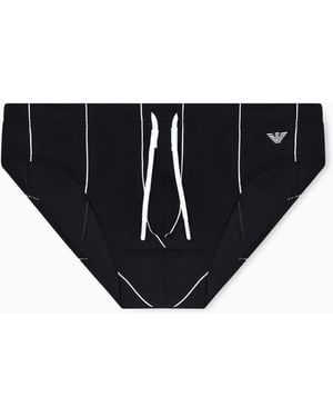Emporio Armani Striped Print Swim Briefs - Black
