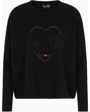 Emporio Armani Pull En Laine Vierge Avec Strass Capsule Saint-Valentin - Noir