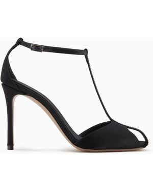 EMPORIO ARMANI サテンハイヒール Emporio Armani Black Velvet Peep Toe Heels Ribbon Tie Sz