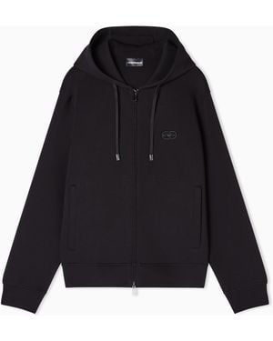 Emporio Armani Double Jersey Zip-Up Hooded Sweatshirt With Ea Logo Embroidery - Black