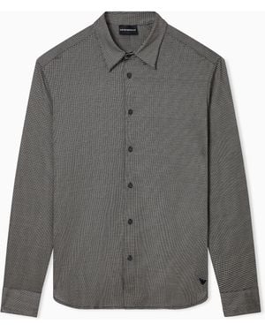 Emporio Armani Lyocell-Blend Jersey Shirt With All-Over Micro-Pattern Print - Gray