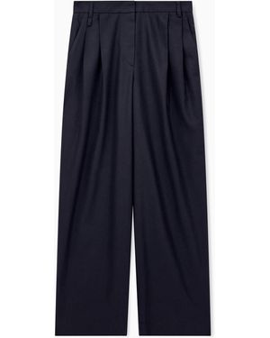 Emporio Armani Pleated Wool Flannel Trousers Signature Capsule - Blue