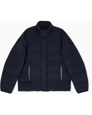 Emporio Armani Water-Repellent Quilted Nylon Spandex Down Jacket - Blue