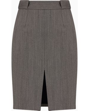 Emporio Armani Falda De Tubo En Mezcla De Lana Mouliné Con Motivo Chevrón Y Abertura - Gris