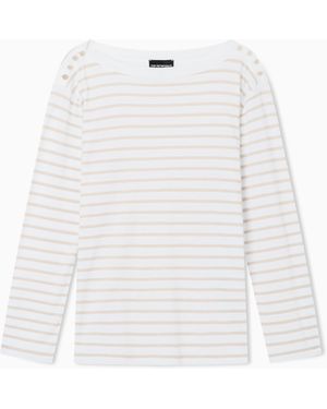 Emporio Armani Striped Modal Jersey Jumper - White