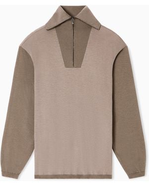Emporio Armani Jersey Con Cremallera Parcial De Lana Virgen De Punto Jersey Bicolor - Neutro