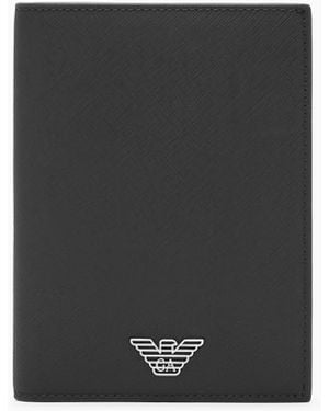 Emporio Armani Funda Para Pasaporte De Piel Saffiano Con Placa De Águila - Negro