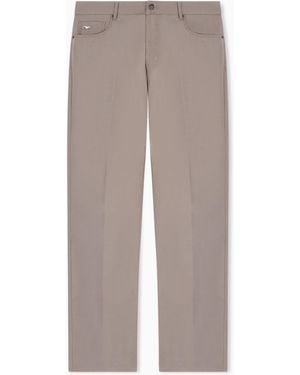 Emporio Armani J76 Straight Fit, Technical Cotton Five-Pocket Trousers - Grey