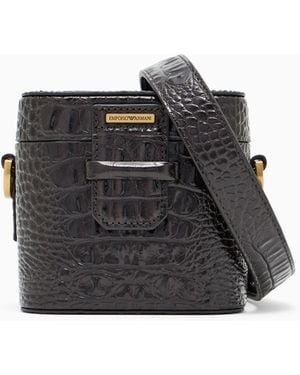Emporio Armani Bolso Cubo Bandolera De Piel Con Estampado De Cocodrilo - Negro