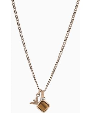Emporio Armani Tiger's Eye Pendant Necklace - Metallic