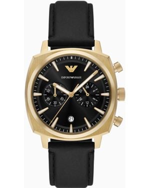 Emporio Armani Reloj Con Cronógrafo De Piel Negra - Blanco