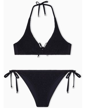 Emporio Armani Lycra Smocked Triangle Bikini - Blue