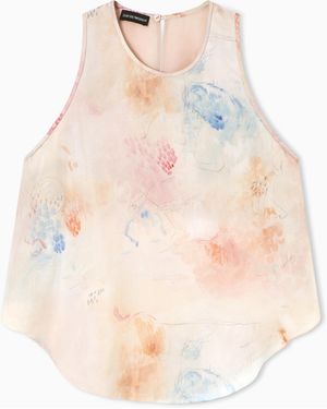 Emporio Armani Silk Chiffon Top With Blossom Print - White