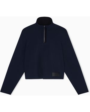 Emporio Armani Crêpe-Jersey, Zip-Up Sweatshirt - Blue
