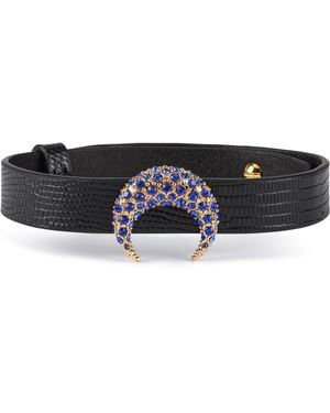 Marine Serre Lizard Embossed Moon Charm Choker - Black