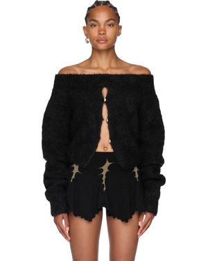 Rui Furry Off Shoulder Sweater Top - Black