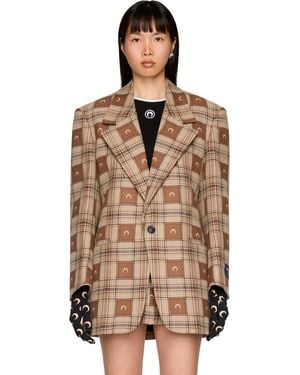 Marine Serre Moon Checks Jacquard Boxy Jacket - Brown
