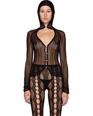 Rui Semi-Sheer Hood Cardigan - Black
