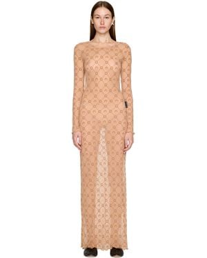 Marine Serre Moonogram Mesh Flock Maxi Dress - Natural