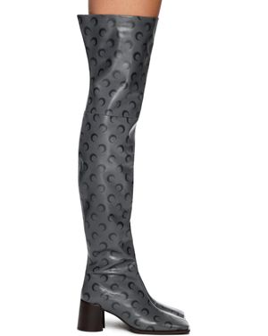 Marine Serre Moon Airbrushed Leather Ms Block Thigh Boots - Black