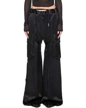 Ann Demeulemeester Lare Satin Cargo Pants - Black