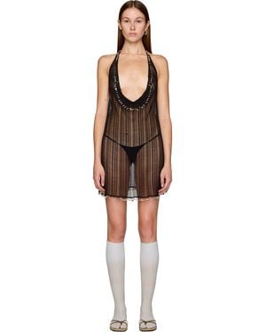 Rui Semi-Sheer Cowl Neck Mini Dress - Brown