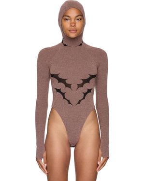 Rui Thorn Intarsia Hooded Bodysuit - Brown
