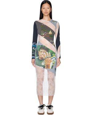 Marine Serre Upcycled T-Shirts And Lace T-Shirt Dress - Green