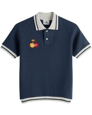 SUNDAYFRUITMARKET Cherry Waffle Collar T-Shirt - Blue