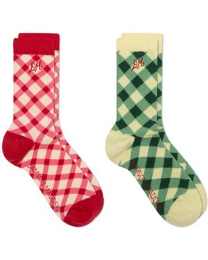 Damson Madder Calf Length 2 Pack Socks - Green