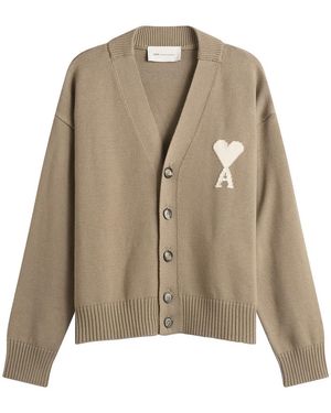 Ami Paris Cardigan With Contrasted Ami De Coeur - Natural