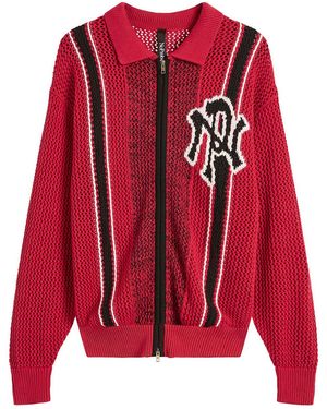 No Problemo Nyp Sports Crochet Zip Cardigan - Red