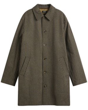 A.P.C. Paul Houndstooth Wool Mac - Green