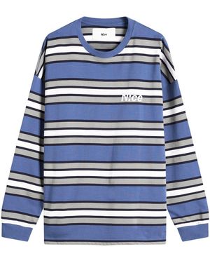 N!CE Border Stripe Long Sleeve T-Shirt - Blue