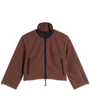 Skims Fleece Lounge Shrunken Zip Up Jacket - Brown