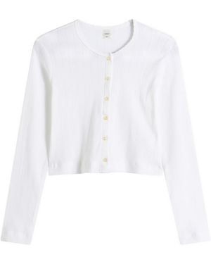 Leset Pointelle Crop Cardigan - White
