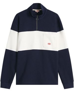 Armor Lux Stripe Half Zip Sweatshirt - Blue