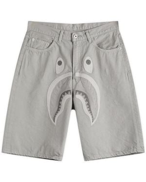 A Bathing Ape Shark Garment Dye Relaxed Fit Denim Shorts - Grey