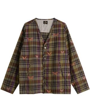 Needles Embroidered Madras Plaid Cardigan - Brown