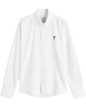 Ami Paris Heart Button Down Oxford Shirt - White