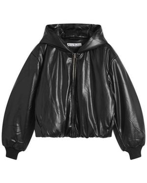 Acne Studios Offy Grainy Faux Leather Hooded Coat - Black