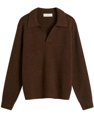DUNST Open Collar Knit Sweater - Brown