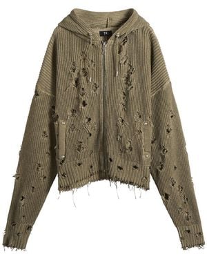 THUG CLUB Distressed Knitted Hoodie - Green