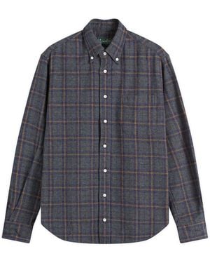 Gitman Vintage Button Down Brushed Tweed Check Shirt - Blue